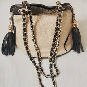 DayaDay Handbag Canvas with Silver/Black Chain Strap